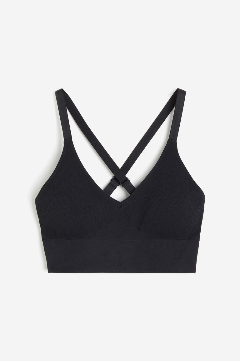 H & M - Seamless Medium-Support Sports Bra with DryMove - Black | H&M (US + CA)