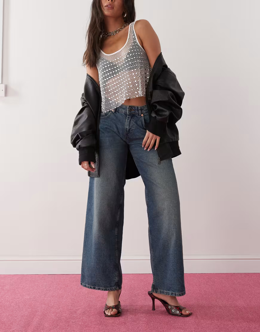 Motel roomy extra wide low rise jeans in bright blue | ASOS (Global)