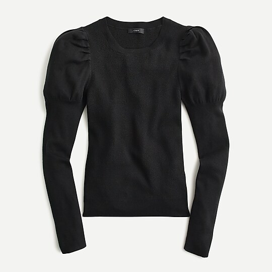 Puff-sleeve ribbed silk-blend sweater | J. Crew US
