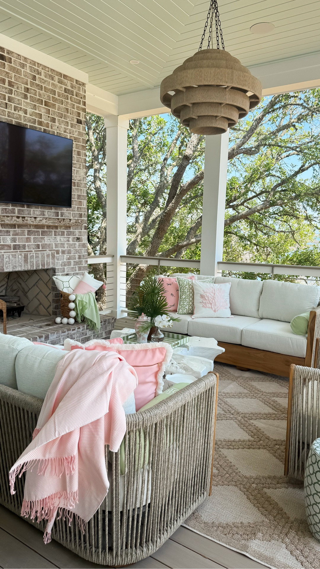 #ad We’ve lived here a year…and if I’m honest, this space sat unfinished longer than I ever expected 🩷 after a not-so-great experience, I took a step back from furnishing altogether… and waited until it felt right to start again. 

And somehow… this ended up being my dream porch ✨
I literally ordered these pieces a little over a week ago and cannot believe it’s all here! My favorite colors, green and pink, everywhere…and Shawn and I just keep looking at each other like wow…it’s so beautiful! 

The craziest part - we saw something so similar years ago at market for thousands, I LOVED it but living on saltwater I didn’t want to invest that much in outdoor furniture - cannot believe we found almost the exact furniture for WAY less and on sale at @wayfair (cannot say enough good things about the entire experience from ordering to delivery 👏🏻). Our porch is proof you don’t have to spend your life savings to make a space feel high end, yet cozy - and still colorful.  I can’t believe I am saying this but I’m so ready to finish the rest of the outdoor space 🌴 #WayfairPartner #Wayfair

I already know this is where everyone’s going to end up hanging out ✨ music playing, boats going by, something cold in hand - the best kind of days and nights. 🌙

#LTKMothersDay #LTKHome #LTKSaleAlert