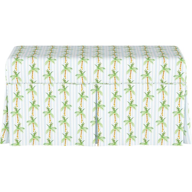 Skirted Storage Bench, Palm Tree Stripe Blue | Maisonette