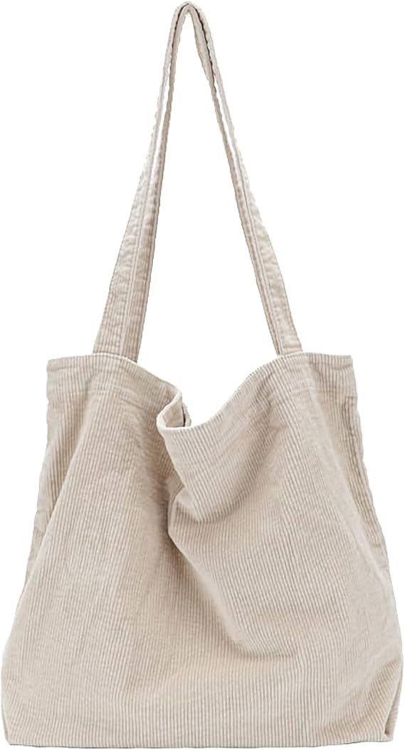 Corduroy Tote Bag for Women, Large Capacity Washable Shoulder Bag with Zipper & Pockets for Work ... | Amazon (US)