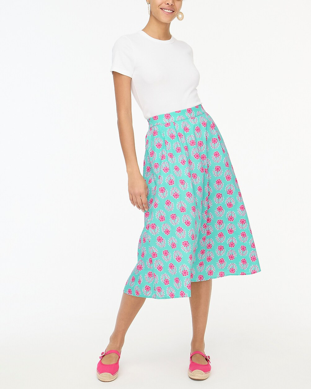 Petite printed poplin pleated midi skirt | J.Crew Factory