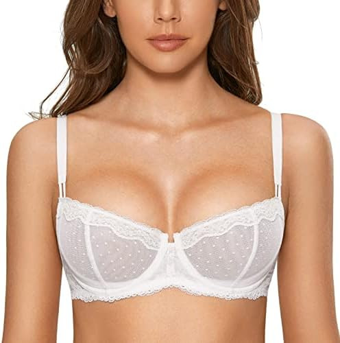 DOBREVA Women's Sexy Lace Bra Underwire Balconette Unlined Demi Sheer Plus Size | Amazon (US)