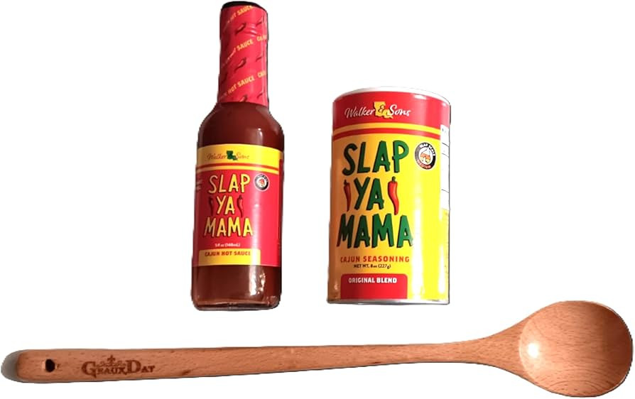 GeauxDat Cajun Favrit Slap Ya Mama Hot Sauce 5oz, Cajun Seasoning Original Blend 8oz, Wooden Spoo... | Amazon (US)