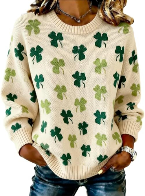 St Patricks Day Sweater Women 2026 Irish Shamrock Long Sleeve Knitted St Patty's Lucky Pullover J... | Amazon (US)