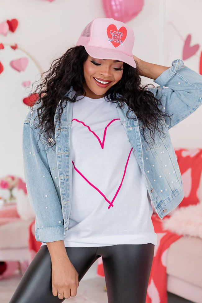 Heart Outline Pink White Bella Canvas Graphic Tee FINAL SALE | Pink Lily