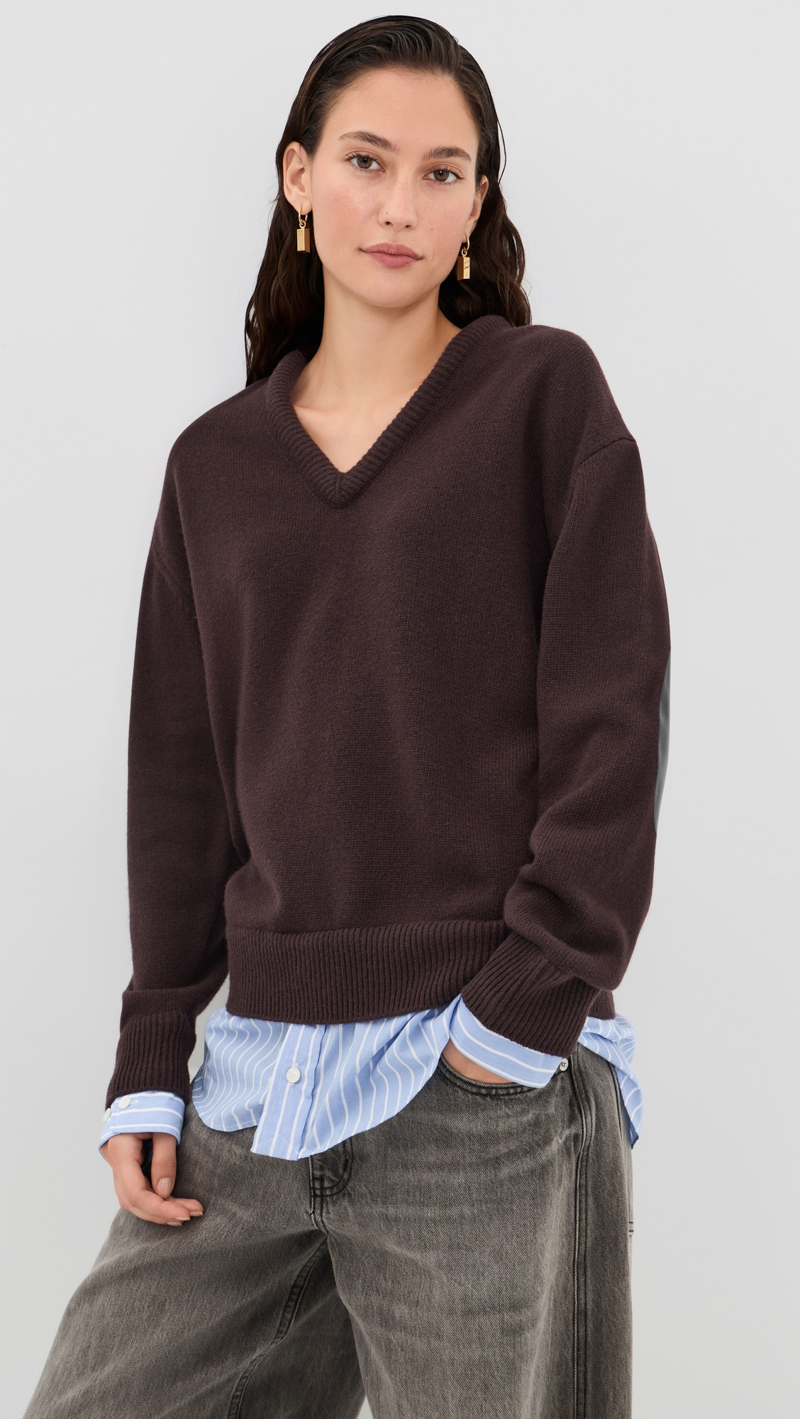 Acne Studios V Neck Pullover Wool Sweater Dark Brown XS | Shopbop