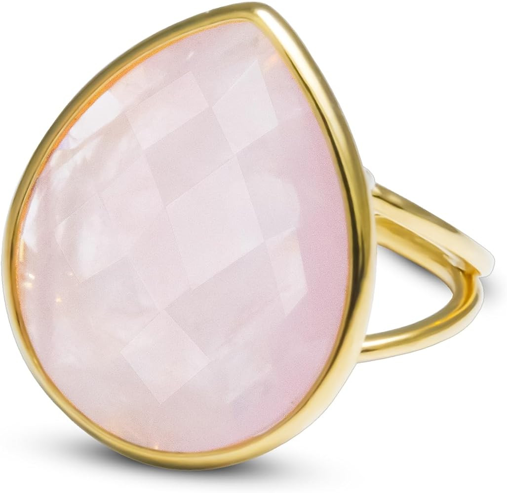 Crystal Ring for Women, Natural Rose Quartz Green Fluorite Ring for Her, Teardrop Shape Gemstone ... | Amazon (US)
