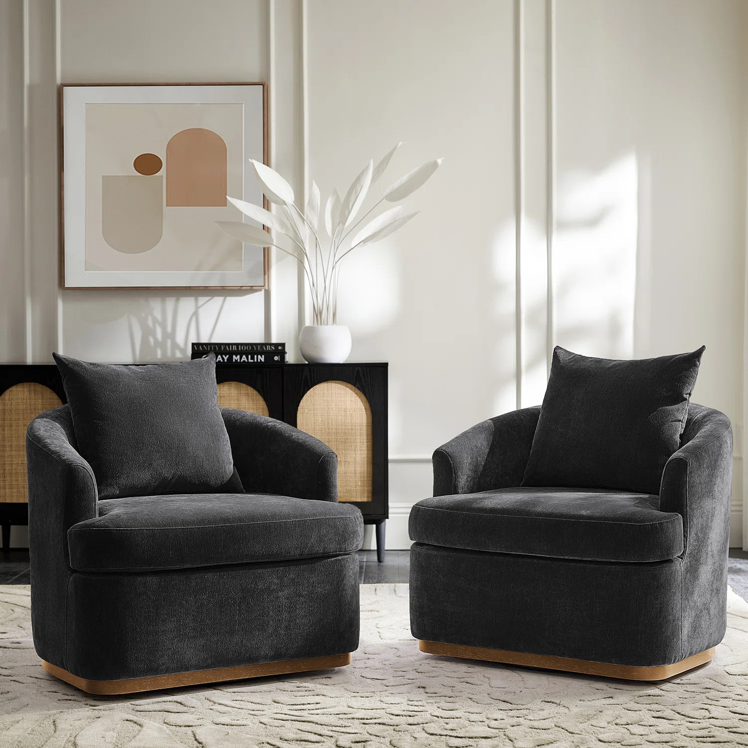 Berklie 31"W Modern Chenille Swivel Armchair With Ergonomic Backrest and Solid Wood Legs Set of 2 | Wayfair North America