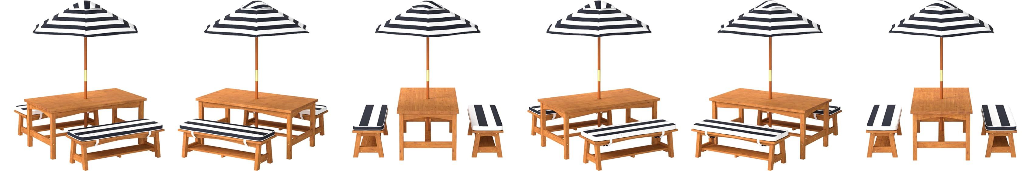 KidKraft Outdoor Wooden Table & Bench Set with Cushions and Umbrella, Kids Backyard Furniture, Na... | Amazon (US)