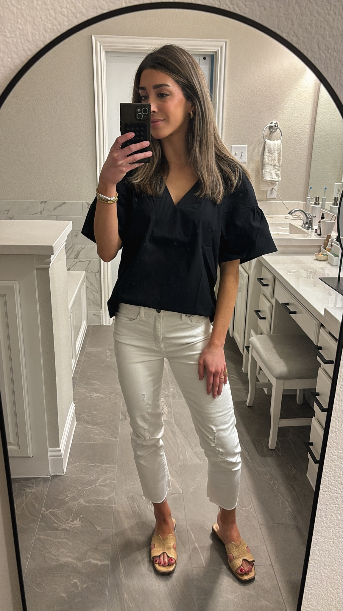 The cutest little blouse from Banana Republic! Paired with white jeans and sandals 🤍

#LTKstyletip #LTKsalealert #LTKSeasonal