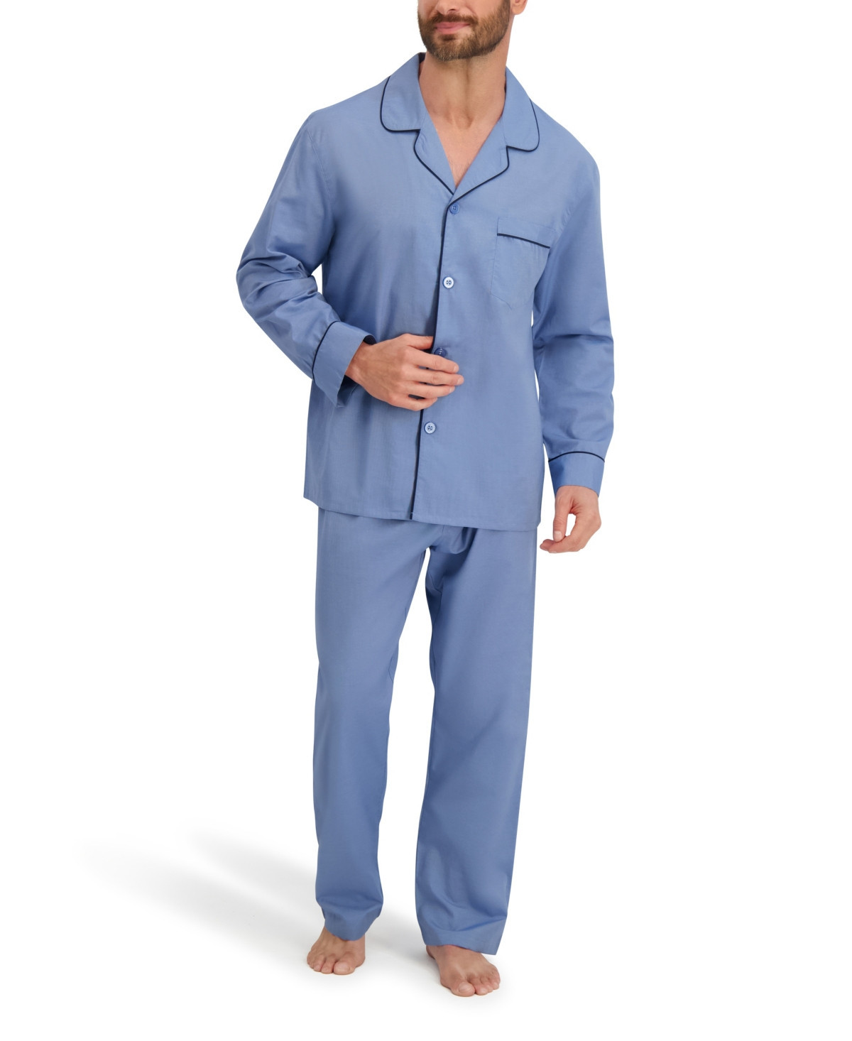 Hanes Men's Woven Button Down Pajama Sleep Set - Classic Denim | Macy's