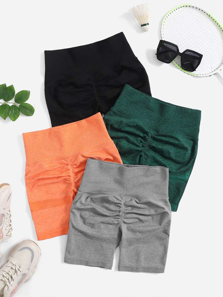 4pcs Seamless Scrunch Butt Sports Shorts | SHEIN