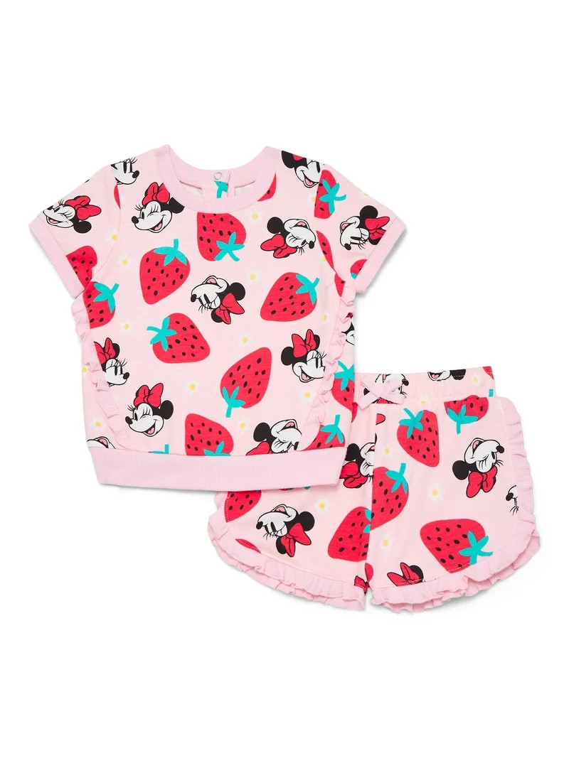 Minnie Mouse Baby Girls Allover Print Ruffle Shirt and Shorts Set, 2 Piece, Sizes 0/3M-24M | Walmart (US)