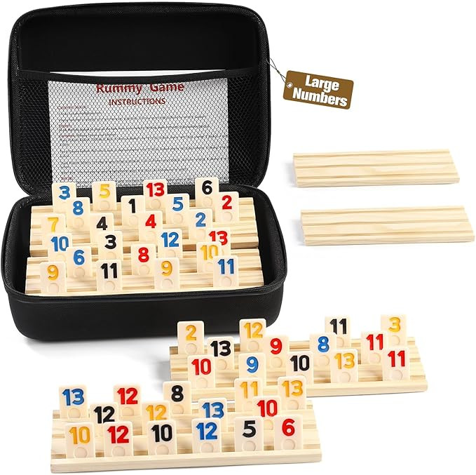 Rummy Cube 6 Player Edition with 6 Wooden Racks/Trays, 160 Large Numbers Rummy Tiles Set with Zip... | Amazon (US)