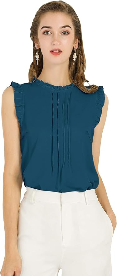 Allegra K Women's Ruffled Business Office 1950s Vintage Sleeveless Blouses Top | Amazon (US)