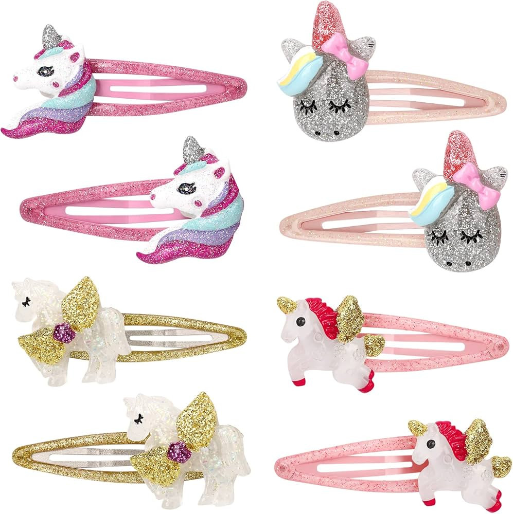 8 Pcs Colorful Unicorn Snap Hair Clips No Slip Metal Hair Clips Little Girls Toddlers Kids Hair C... | Amazon (US)