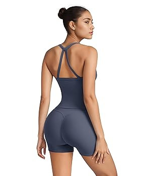 SUUKSESS Women 2 Piece Workout Sets High Waisted Tummy Control Biker Shorts Halter Padded Tank To... | Amazon (US)