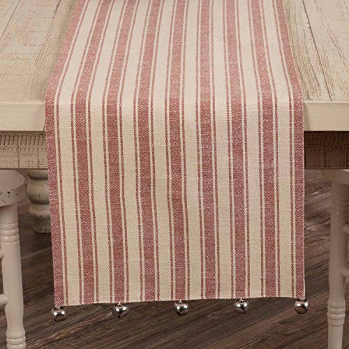 Sleigh Bells Ring Ticking Stripe Table Runner, 72" Long, Farmhouse Christmas Red & Cream w/Bells, Christmas, Country Holiday Décor | Amazon (US)