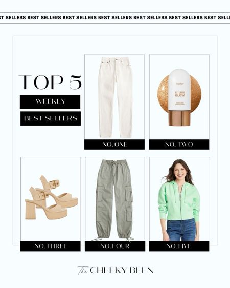 Top 5 weekly best sellers. I love these Abercrombie mom jeans and Tarte bronzing drops. These Dolce Vita platform heels are perfect for spring. These Abercrombie cargo pants and cropped sweatshirt are great for a travel day look. 

#LTKbeauty #LTKSeasonal #LTKstyletip