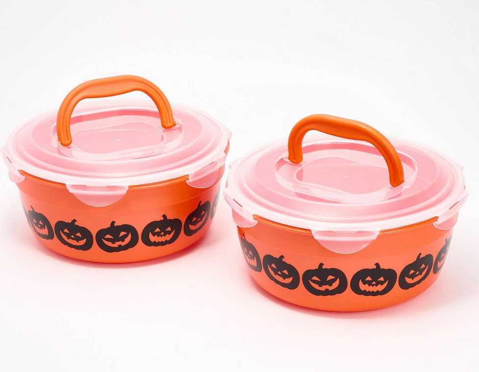 LocknLock Set of 2 Bowls with Handle Lids, 21 cup each,Halloween PUMPKIN K313702 | eBay | eBay US