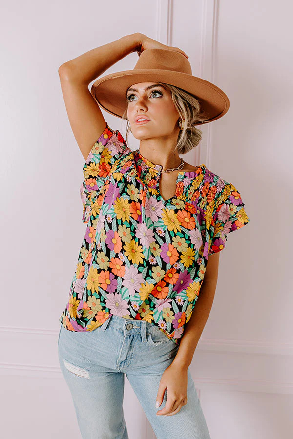 Floral Galore Shift Top In Black | Impressions Online Boutique