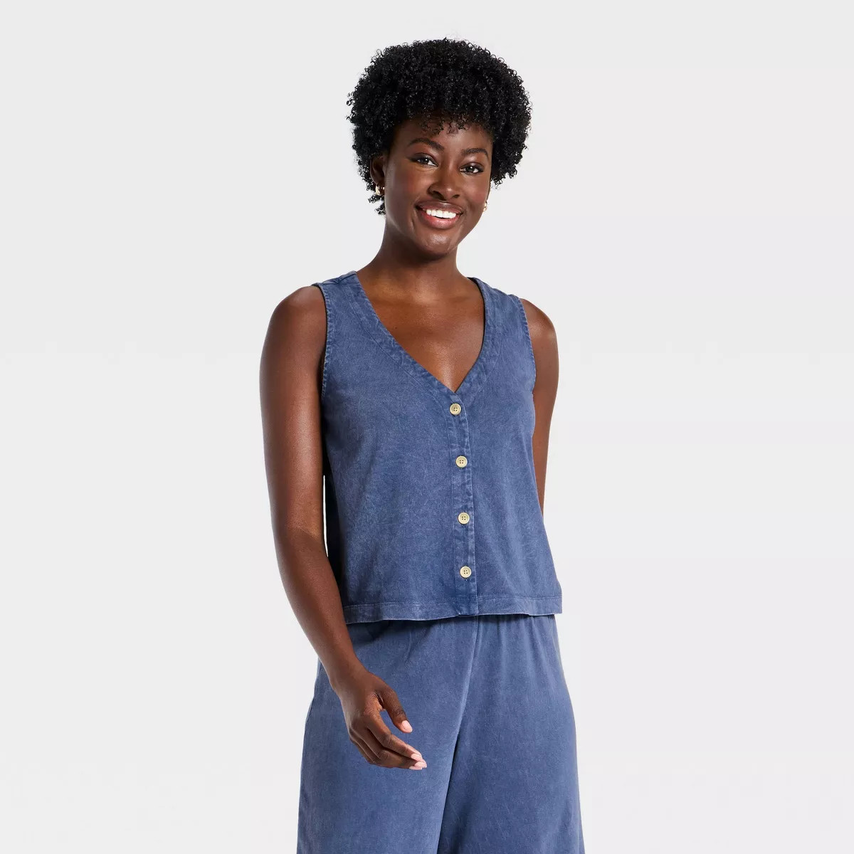 Women's Button-Front Jersey Tank Top - Universal Thread\u2122 Navy Blue XS | Target