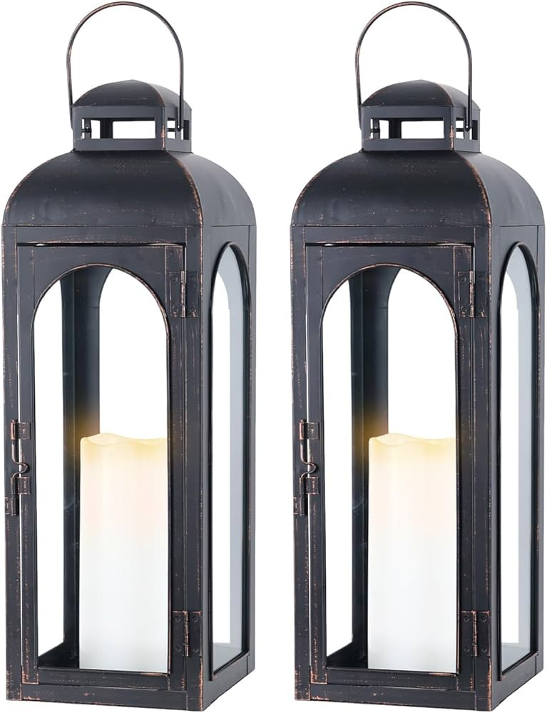 NEEDOMO Set of 2 Lanterns Decorative for Home,22''H Large LuxuryBronze Metal Hurricane Lanterns w... | Amazon (US)