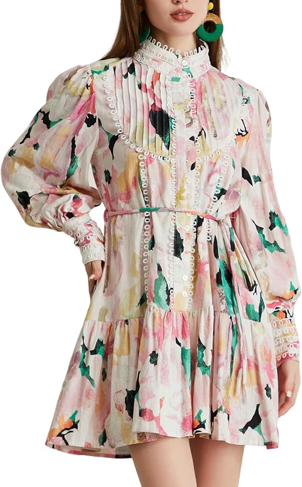 Aofur Women Bohemian Vintage Embroidered Velvet Spring Shift Mini Dress Long Sleeve Casual Tops B... | Amazon (US)