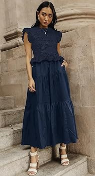 Women’s 2025 Summer Causal Ruffle Sleeve Crochet Knit Tops Long Dress for Ladies Fall Trendy Ti... | Amazon (US)