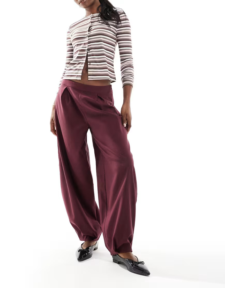 ASOS DESIGN tailored barrel leg pants in burgundy | ASOS (Global)