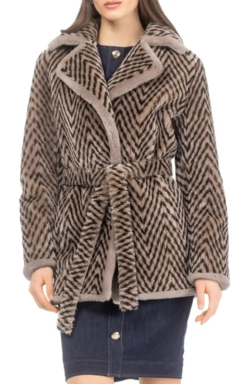 GORSKI Chevron Grooved Genuine Shearling Jacket in Taupe/brown at Nordstrom, Size Small | Nordstrom