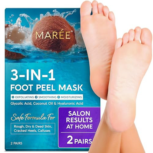 MAREE Foot Peeling Mask – 3-in-1 Foot Mask for Dry Cracked Feet, Callus Remover – Dead Skin Exfoliating Foot Peel Mask with Glycolic Acid – Moisturizing Socks for Men – Spa Self Care Gifts for Women | Amazon (US)