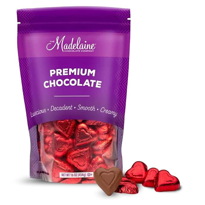 Madelaine Chocolate Company Solid Premium Milk Chocolate Mini Hearts - American-Made, Swiss-Formu... | Amazon (US)