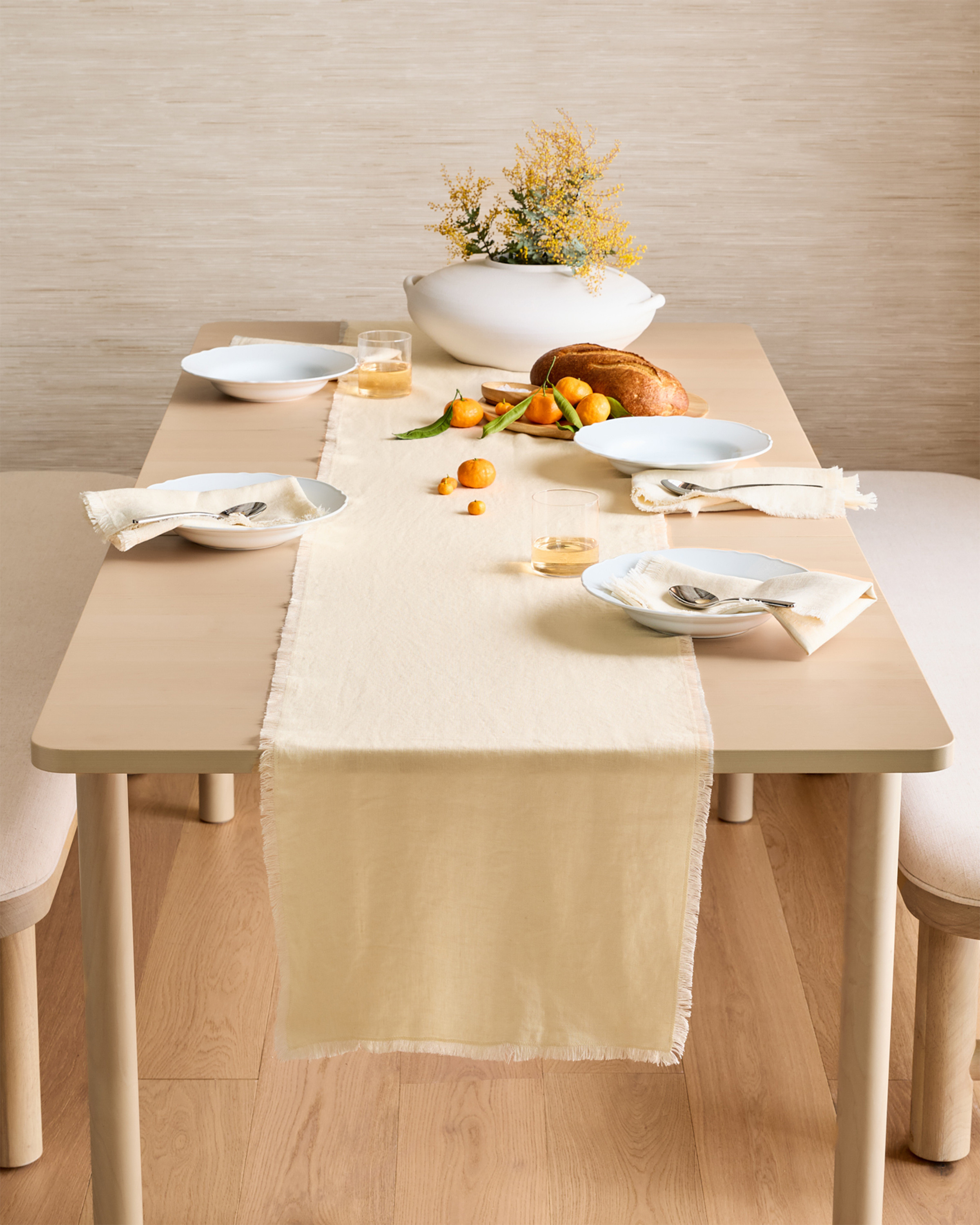 Quince | European Linen Fringe Table Runner in Natural | Quince