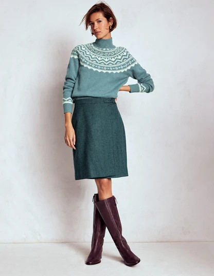 Helen Wool Kilt Skirt-Green and Navy Herringbone | Boden UK