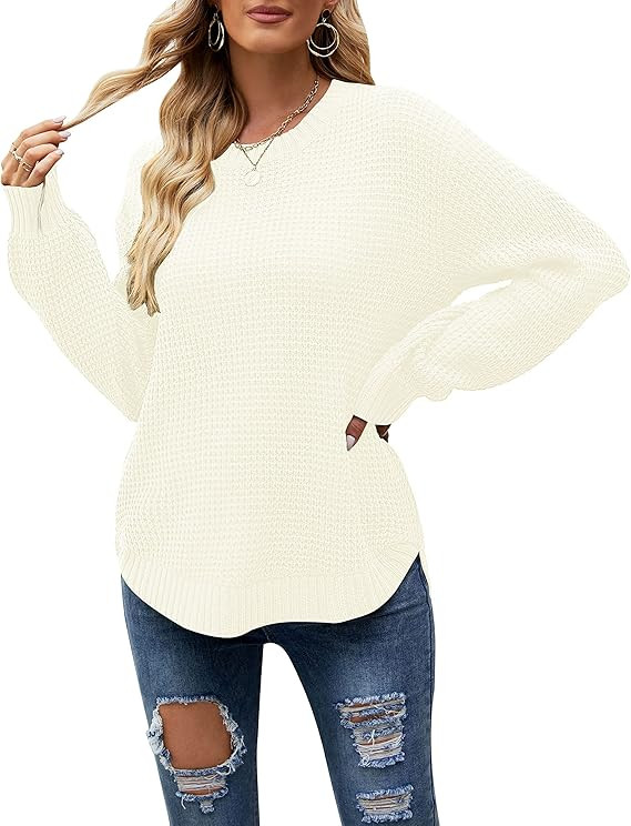 MEROKEETY Women's Fall Long Sleeve Sweater 2025 Casual Trendy Crew Neck Waffle Knit Pullover Tops... | Amazon (US)