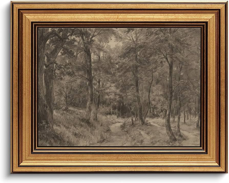 Charcoal Forest Path Vintage Gold Framed Wall Art 8x10 inch | Amazon (US)