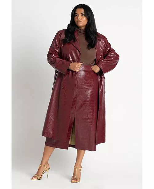 Women's Croc Faux Leather Trench Coat | Macy's