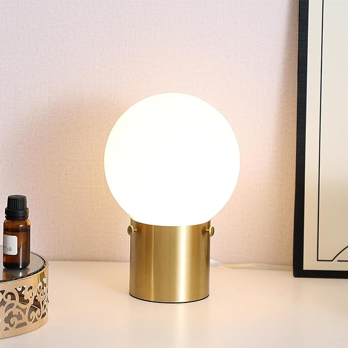 Gold Table Lamp for Nightstand with Frosted Glass Globe Lamp Shade, Mid Century Modern Bedside La... | Amazon (US)