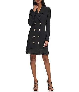 Notch Lapel Collar Long Sleeve Chiffon Flounce Hem Mini Blazer Dress | Dillard's