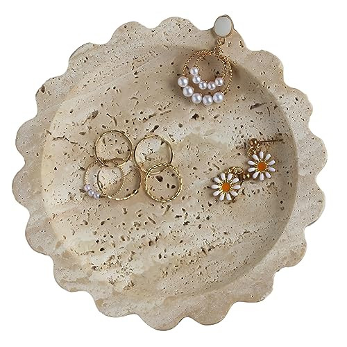 Natural Small Travertine Scalloped Edge Tray 6.3", Marble Jewelry Dish Tray, Trinket Tray for Wom... | Amazon (US)