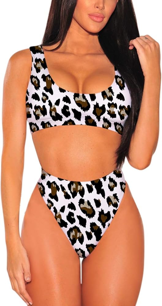 Pink Queen Women's Crop Top High Waisted Cheeky Bikini Set Two Piece Swimsuits | Amazon (US)