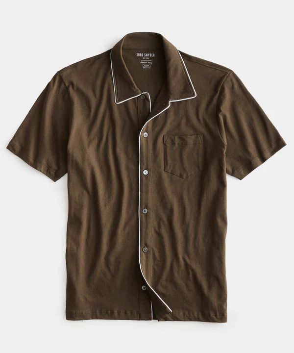 Made in L.A. Montauk Tipped Full Placket Polo in Umber | Todd Snyder