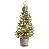 26in. Pine Natural Look Artificial Christmas Tree with 35 Warm White Lights in Rustic Metal Plant... | Amazon (US)