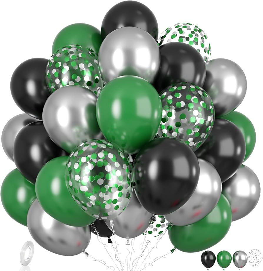 Green and Black Balloons, Green and Black Birthday Balloons, Green Confetti Balloons Green Black ... | Amazon (US)