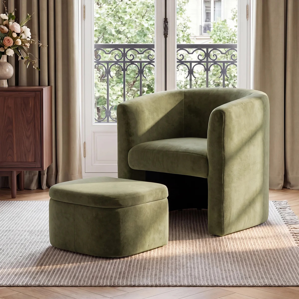 Braedin Upholstered Accent Chair & Storable Ottoman, No Assembly Required | Wayfair North America