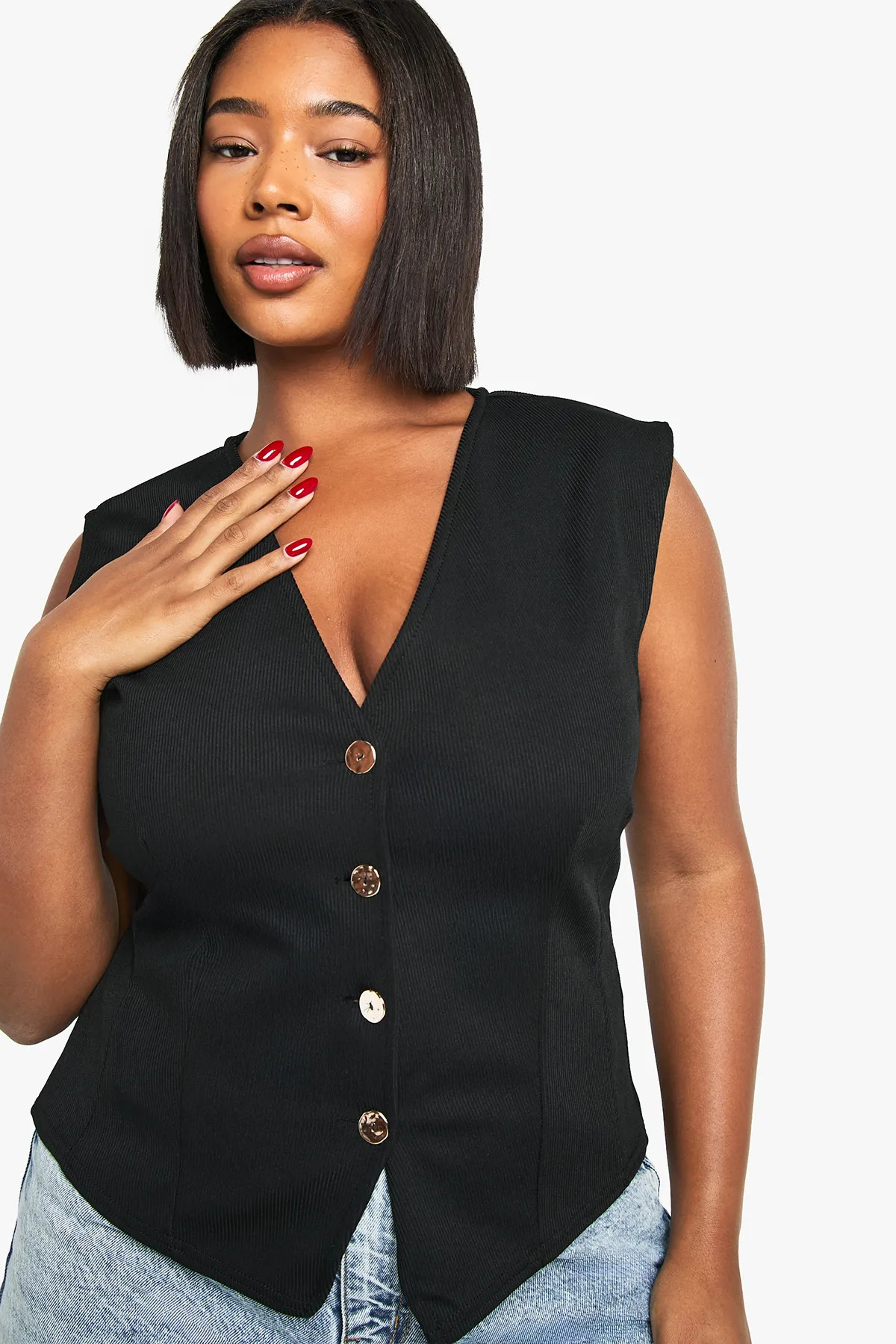 Plus Seam Detail Waist Gold Button Waistcoat | Boohoo.com (UK & IE)