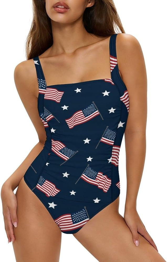 Striped Stars Independence Bathing Suit for Women One Piece Swimsuits Sexy Swimwear | Amazon (US)